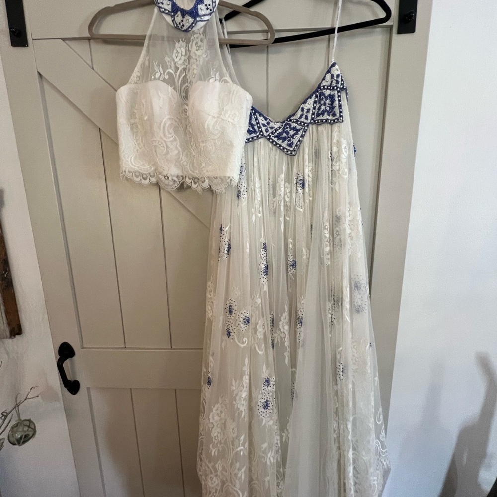 Sherri Hill White and Blue Prom Dress